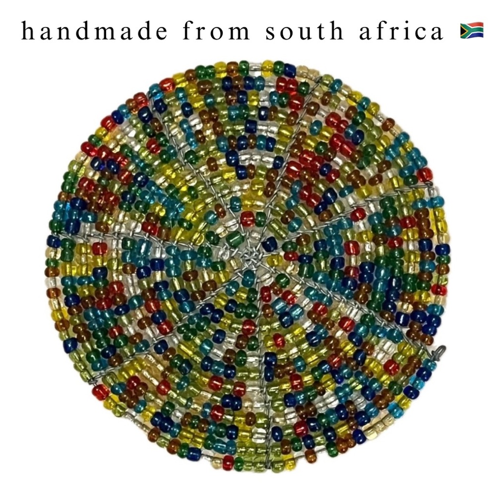 handmade south africa 🇿🇦 colorful beaded & wire coffee mug coaster